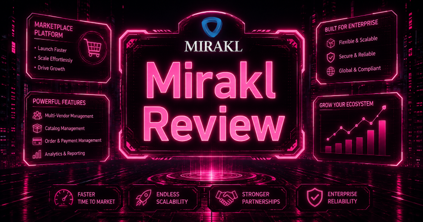 Mirakl marketplace software logo on neon cyberpunk technology background