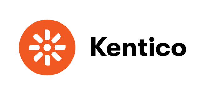 Kentico logo featuring an orange circle with a white starburst icon beside the company name.