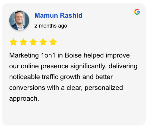 Review highlighting concrete results achieved with Marketing 1on1