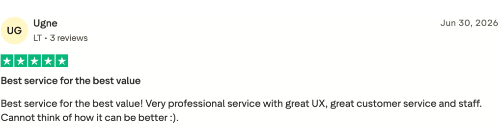 Review highlighting the customer service and professional output