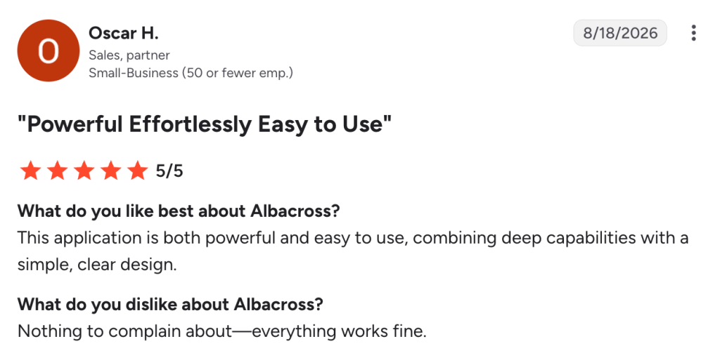 Review highlighting that Albacross is easy to use