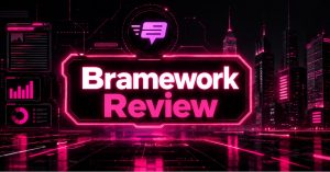 Cyberpunk futuristic illustration showing Bramework AI and its core features