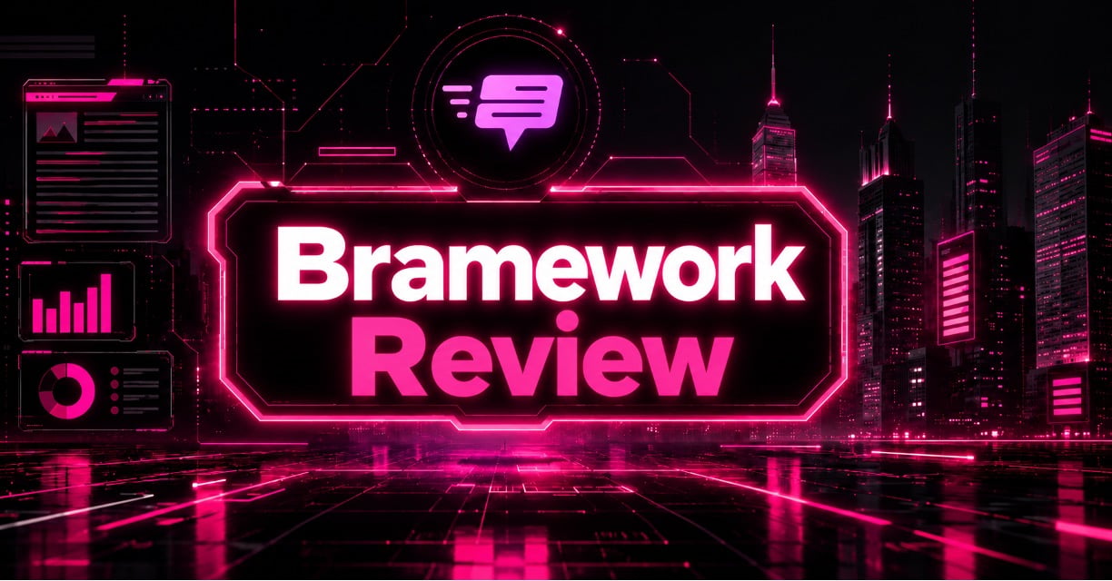 Cyberpunk futuristic illustration showing Bramework AI and its core features