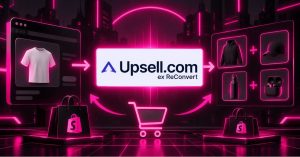 Upsell app logo with neon ecommerce interface elements