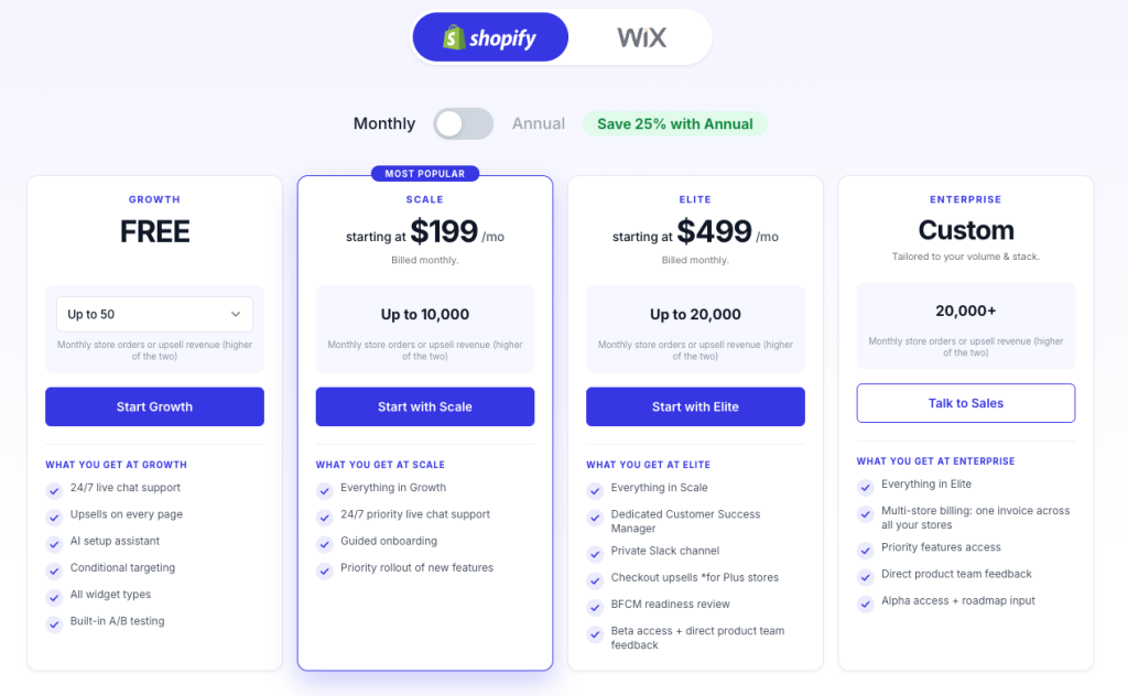 Upsell.com Pricing plans
