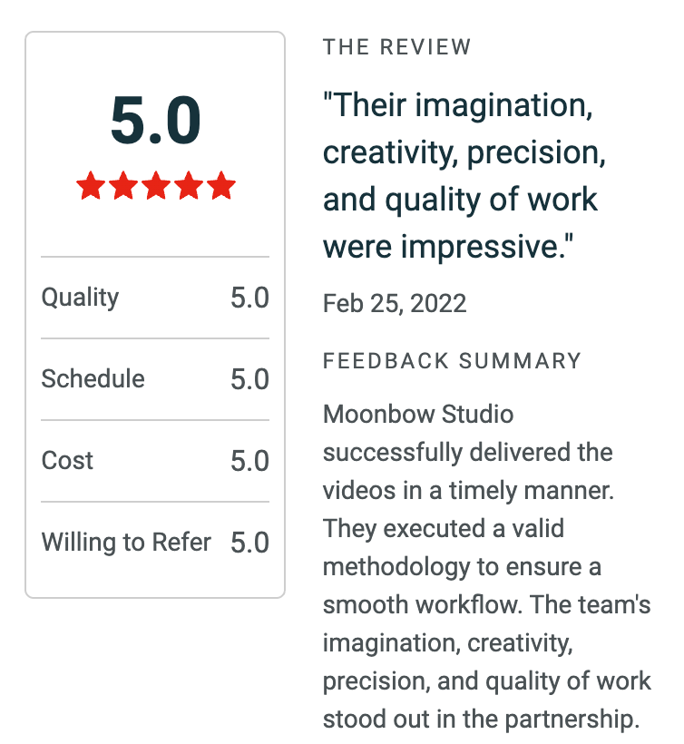 Review highlighting Moonb’s expertise, precision, and creativity