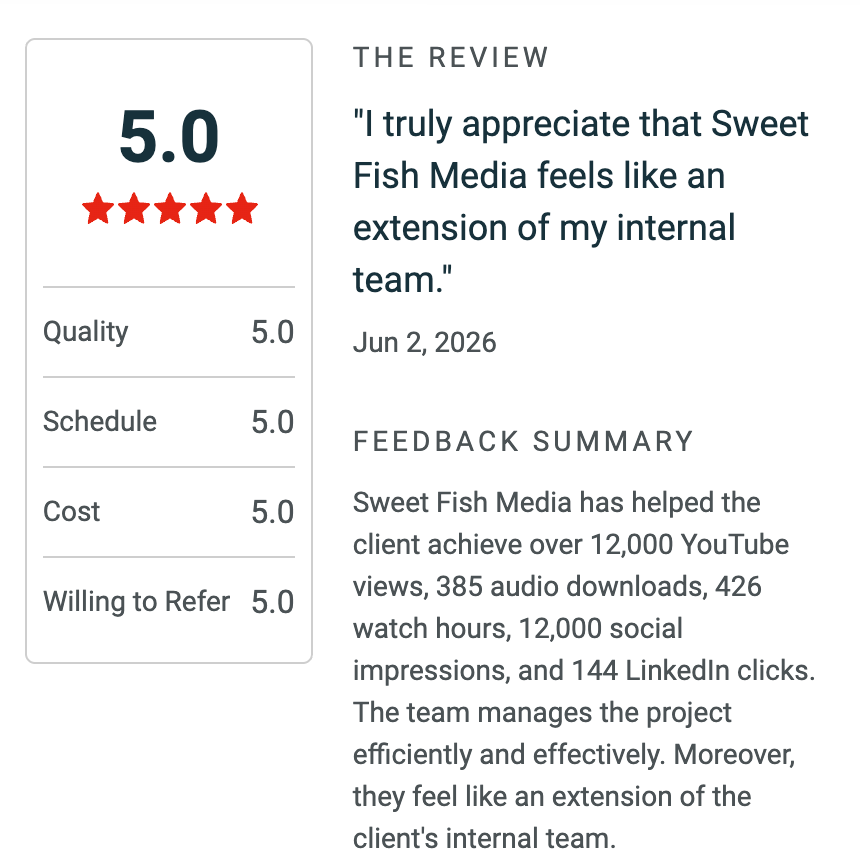 Feedback highlighting that Sweet Fish Media operated like an extension of the client’s internal team