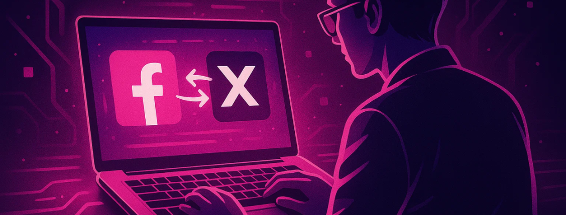 A digital illustration of a person managing multiple social media accounts