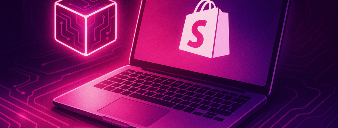 A laptop with a shopping bag A laptop with a shopping bag