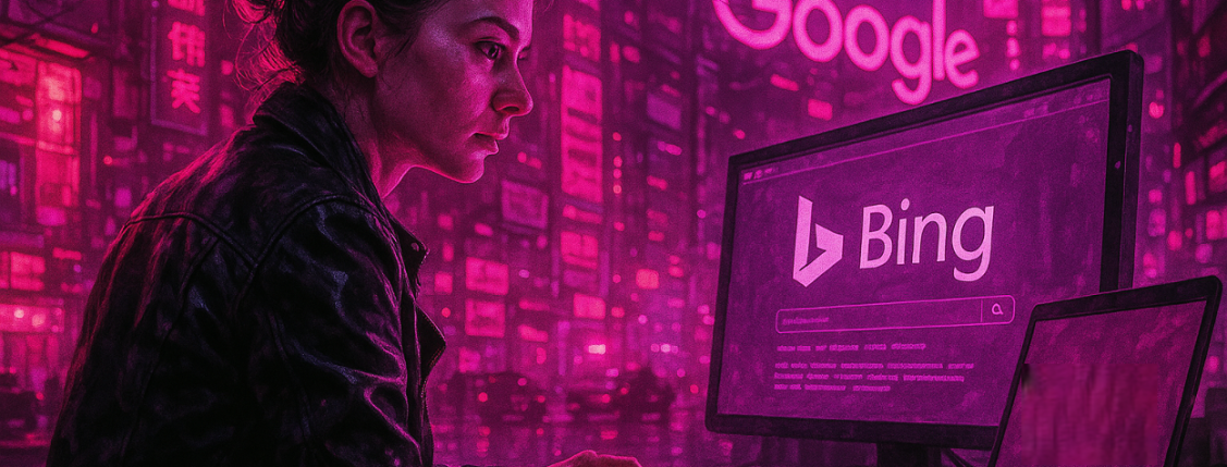 An illustration of a woman looking at a laptop