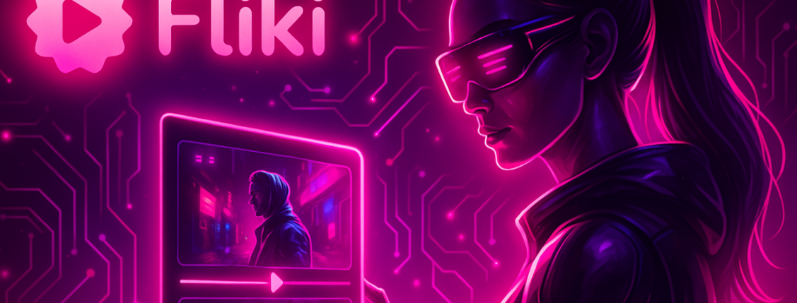 Illustration of Fliki AI logo and an AI robot editing a video