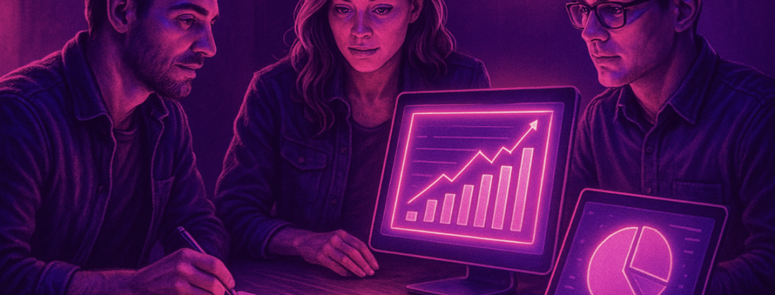 Illustration of a team creating financial content