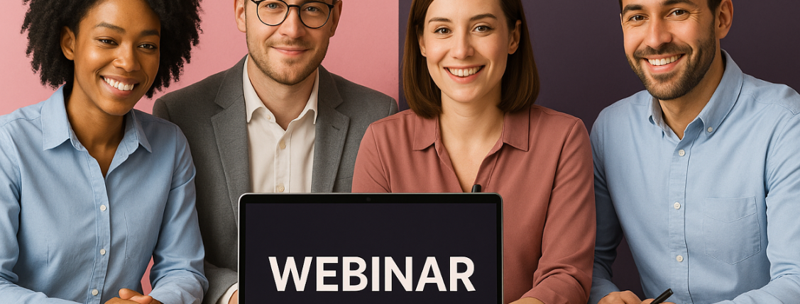 Illustration of a team hosting a webinar