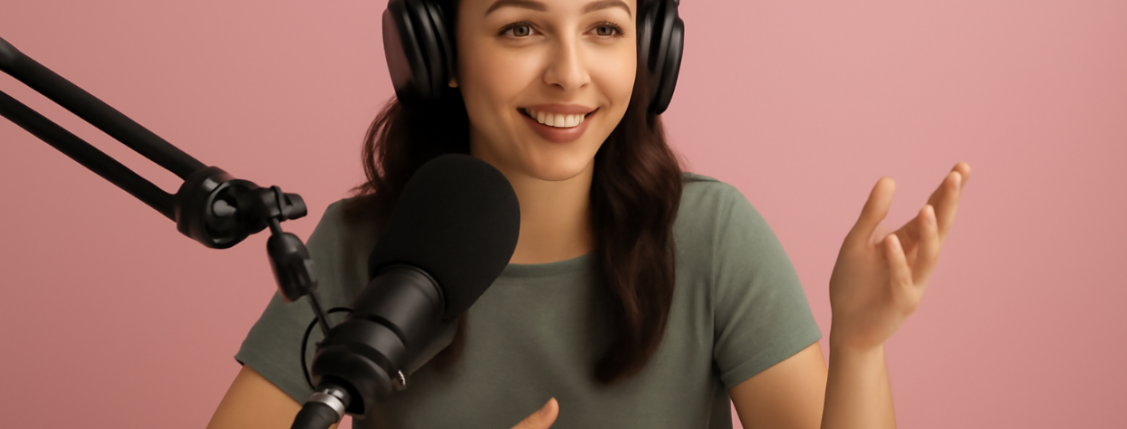 Illustration of a woman doing a podcast