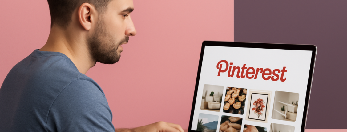 Illustration showing a man using Pinterest