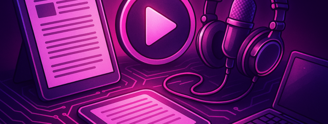 Illustration showing an article to podcast conversion process