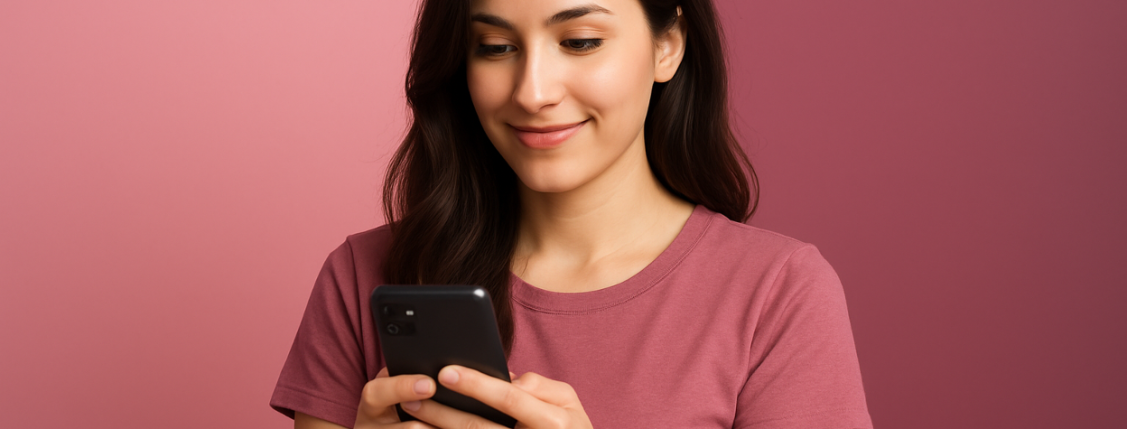 Image of a woman using Tiktok on her phone