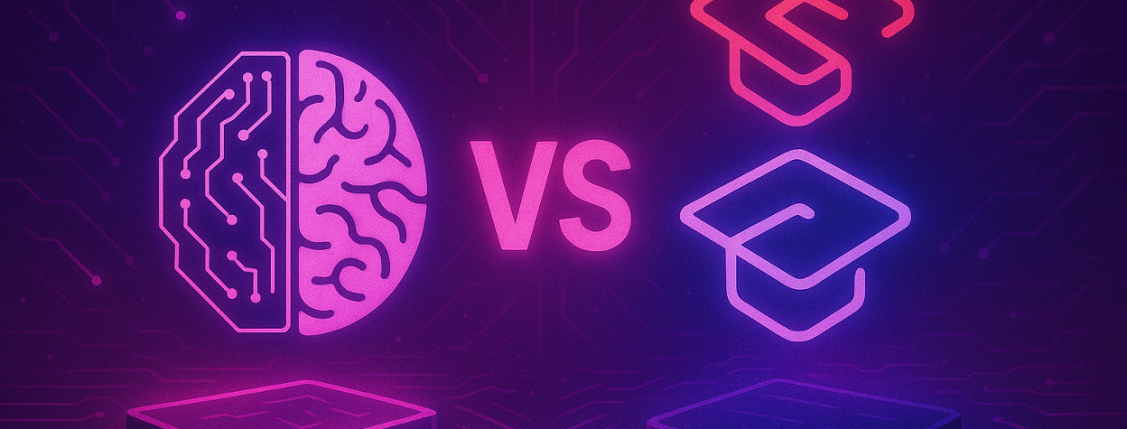 ZeroGPT vs Scribbr AI Detector logos with a “vs” between them and a motherboard-like background