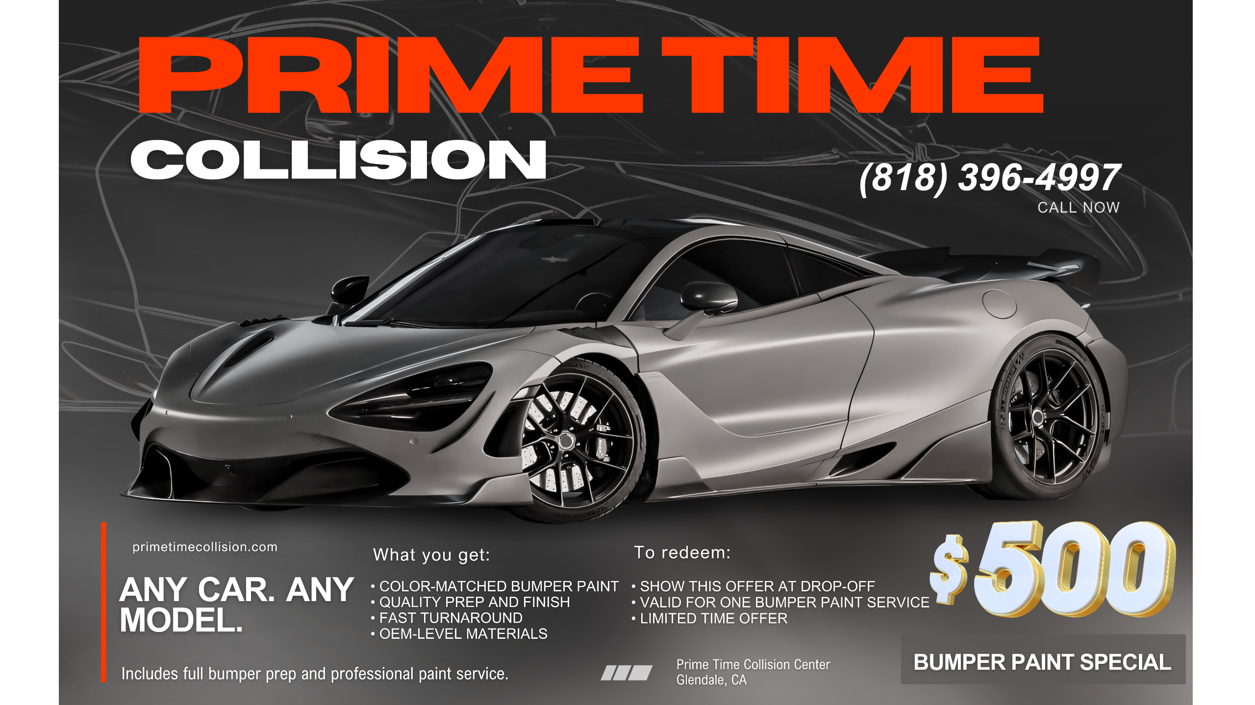 Prime Time Collision rolls out a $500 bumper paint deal for local drivers