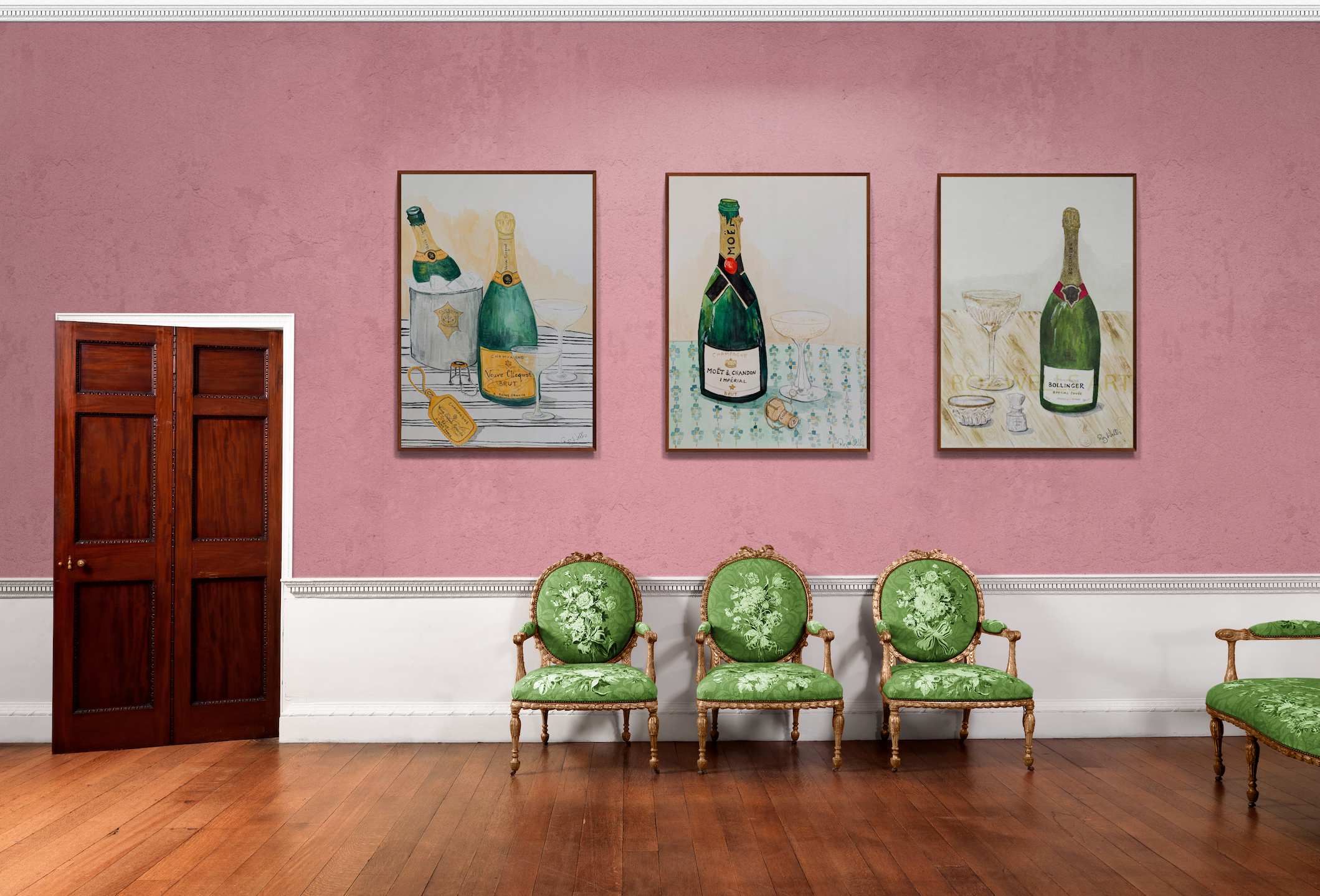 Watercolours Paintings For Cocktail Bars - Aperol Spritz & Champagne Bottle Art