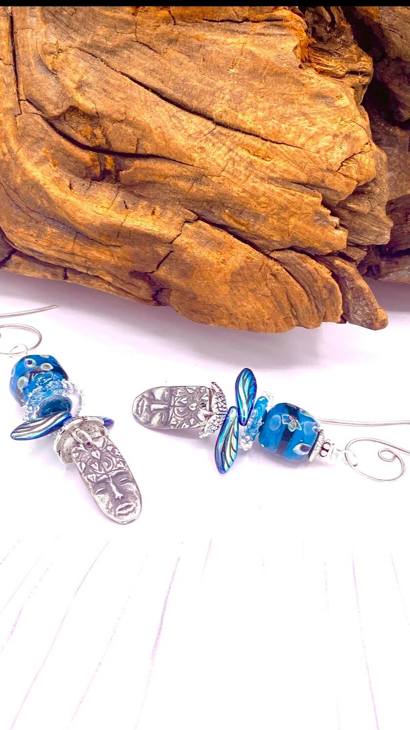 Buy Ornamental Handmade Copper Earrings With Lampwork Beads & Painted Enamel