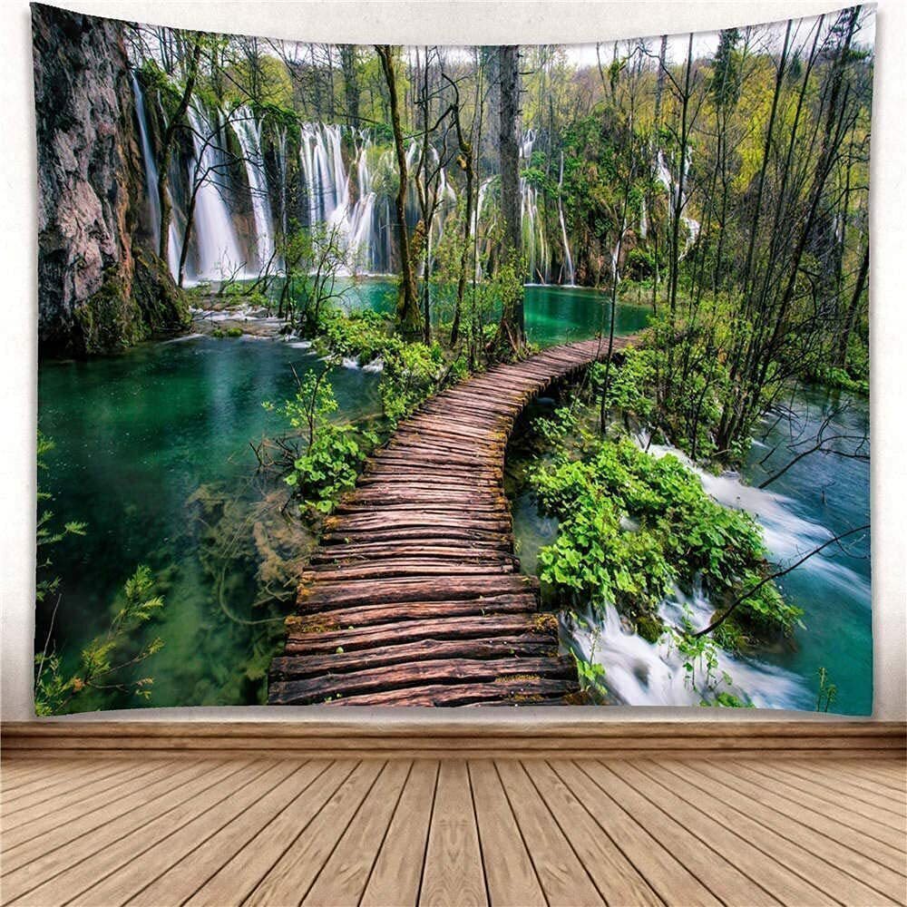 Serene & Relaxing Mystical Forest Tapestry - Nature Green Scenery Cheap Wall Art