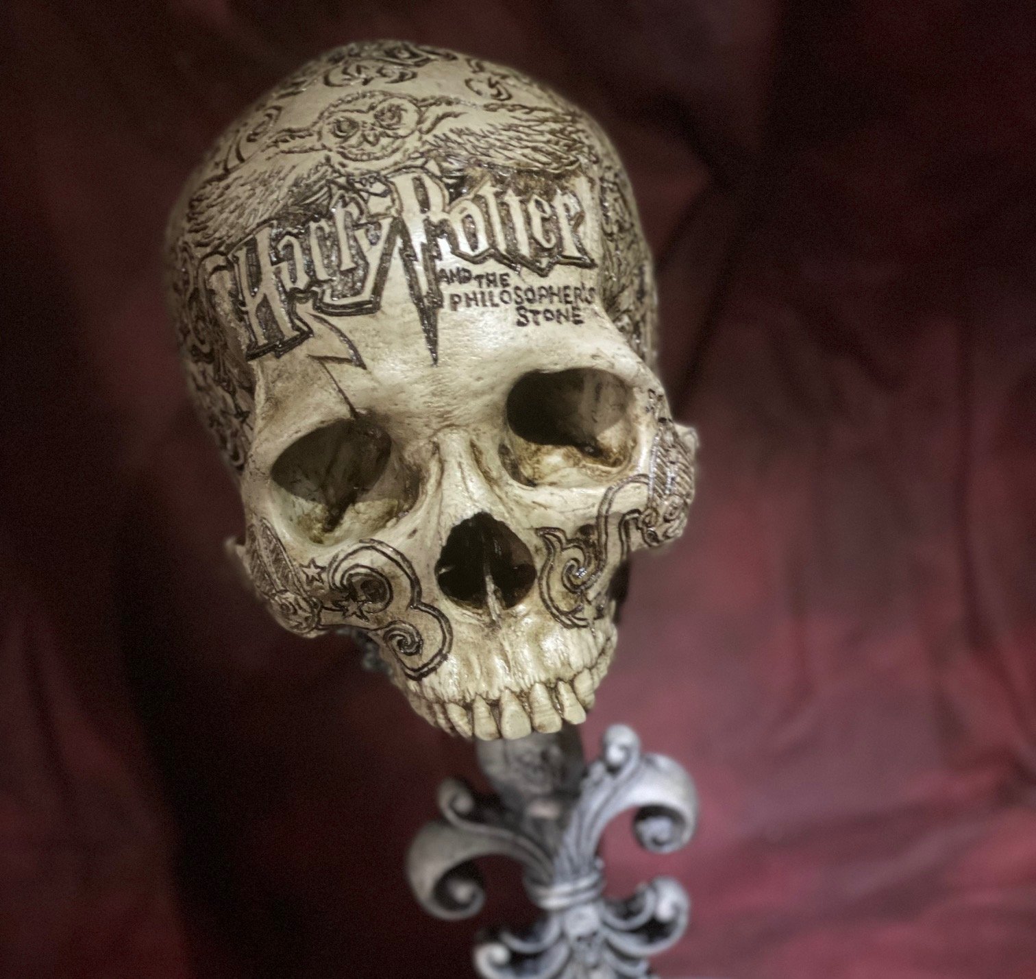Rare Hogwarts Memorabilia: Harry Potter Skulls With Slytherin Snake Coat Of Arms