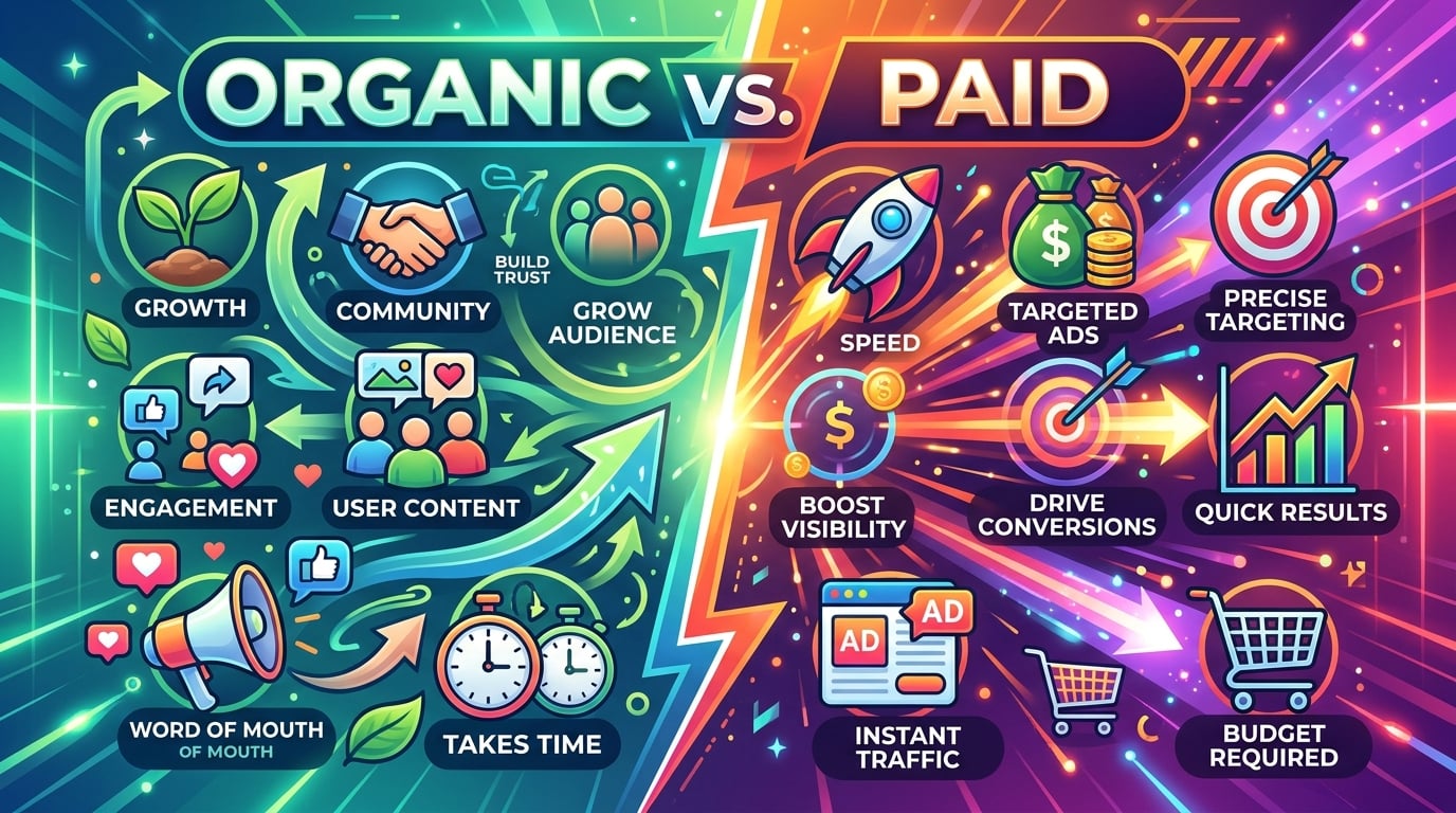 Organic vs Paid Social Media Marketing for Reach: Differences & Examples