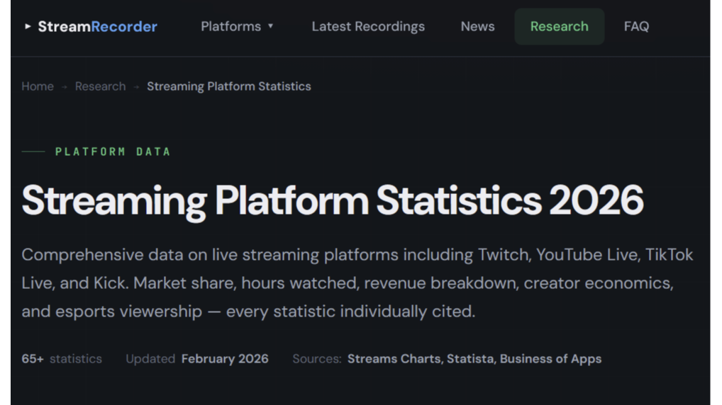 StreamRecorder.io Releases Free Report: 65+ Streaming Stats for 2026