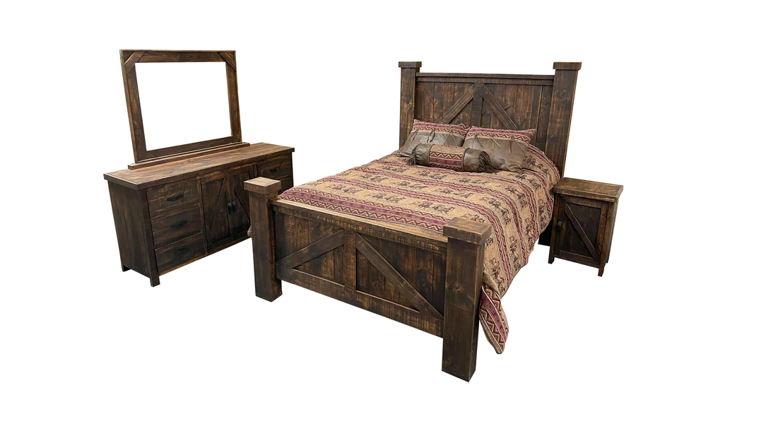 Solid Wood Bedroom Furniture & Sherpa Bedding For Colorado Log Cabin Style Homes
