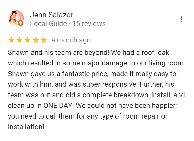 Pyramid Roofing Company Showcased in Google Local Guide Jenn Salazar's Review